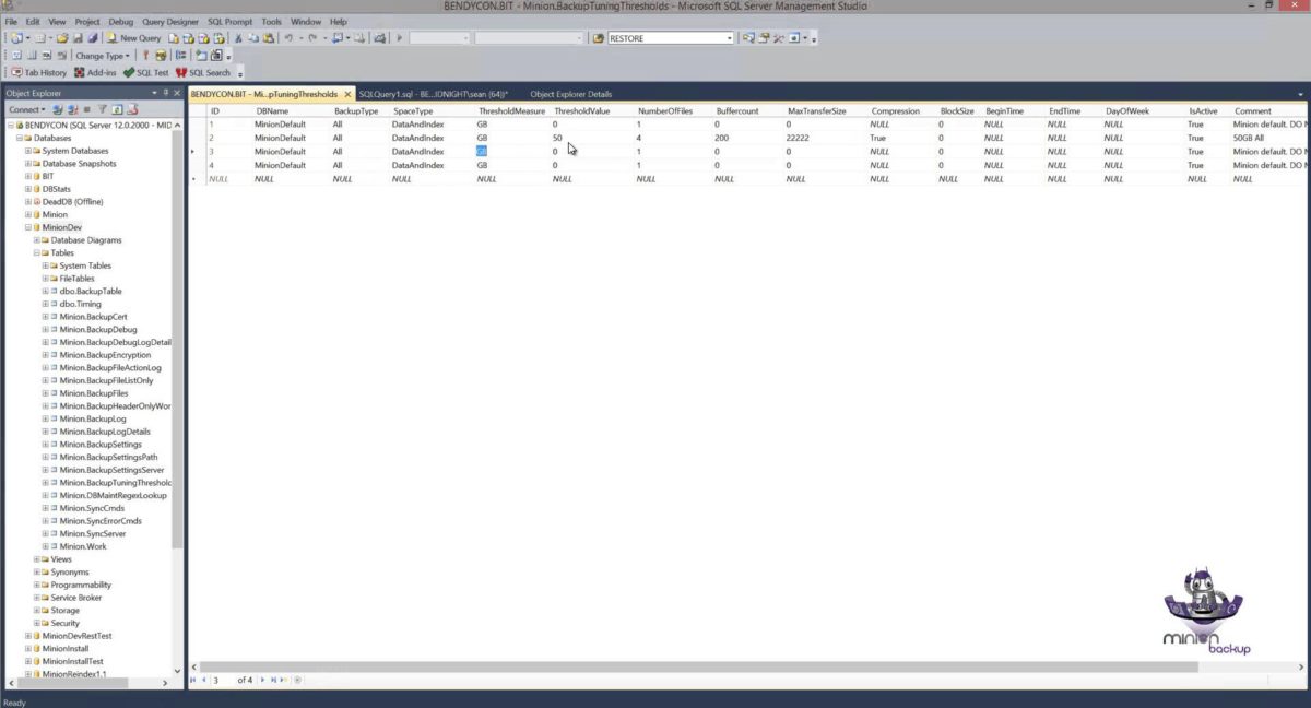 Minion Backup: Tuning Threshold Basics