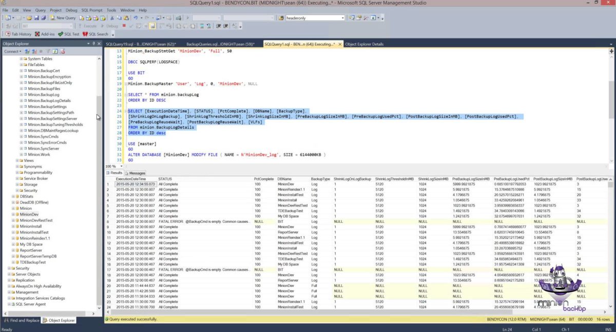 Minion Backup: Shrinking Logs