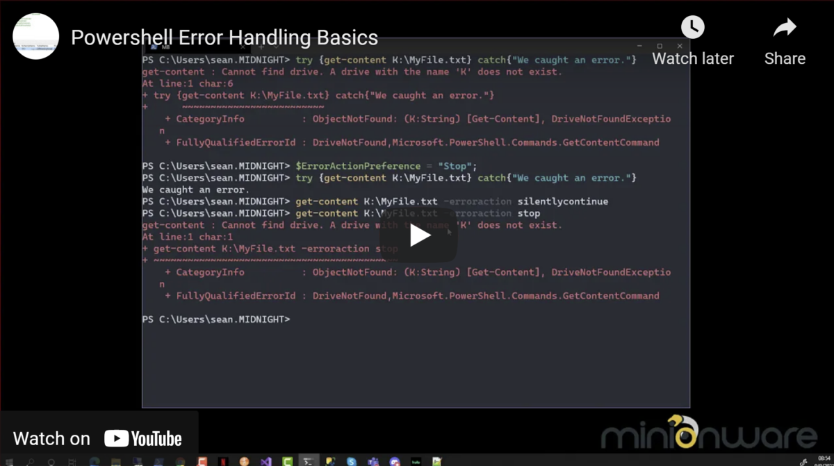 This is a live session where I teach someone the basics of PS error handling.